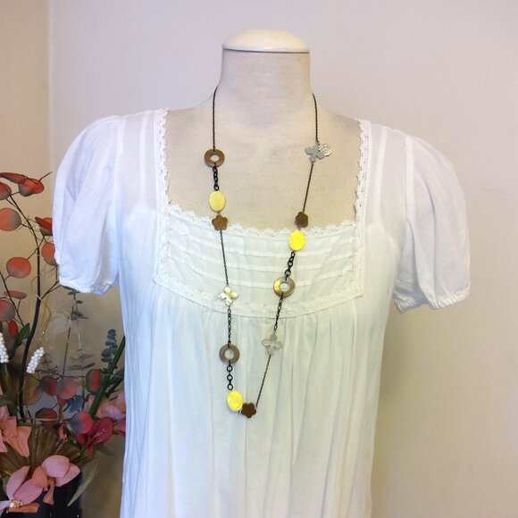 Vintage NEW sandwich jewellery Yellow Brown Beads Pendant VTG Art Deco Necklace - Picture 7 of 7